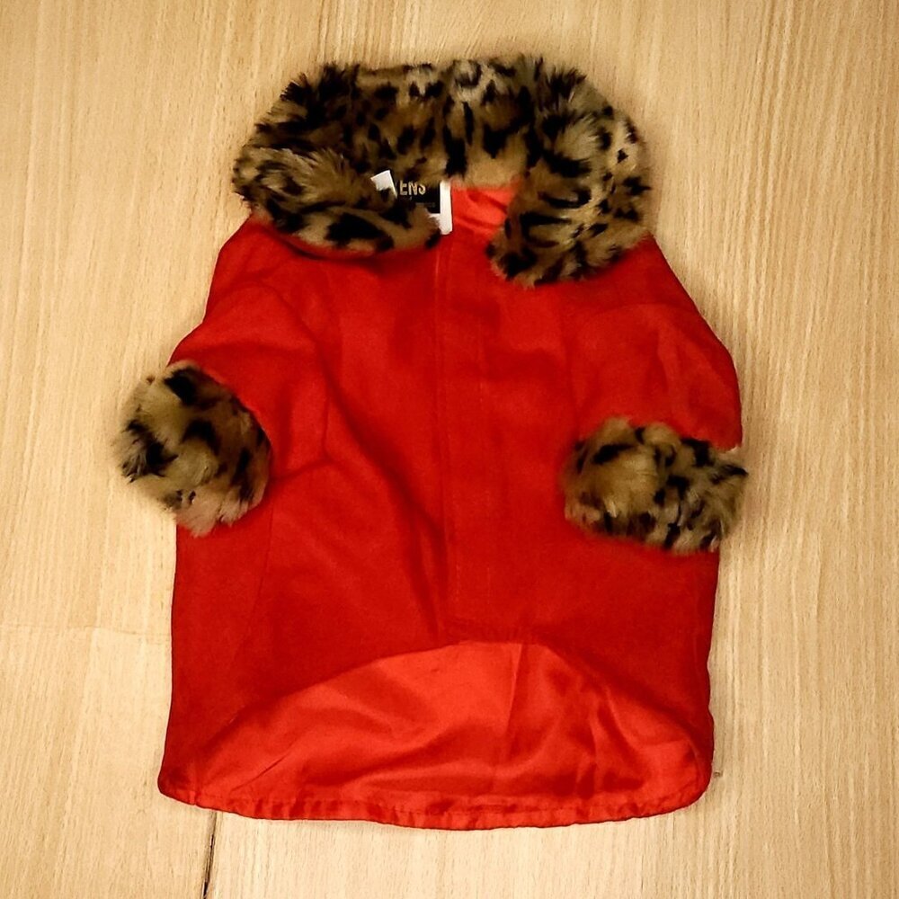 Dicken's Closet By Petco Red Faux Suede Leopard Fur Small Dog Jacket